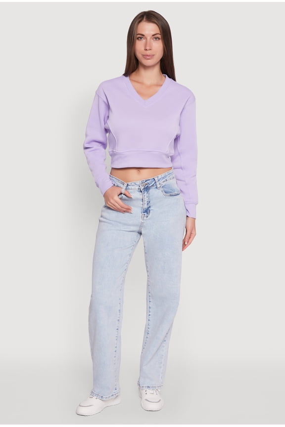 Women's Fleece Lined V-Neck Crop Sweatshirt
