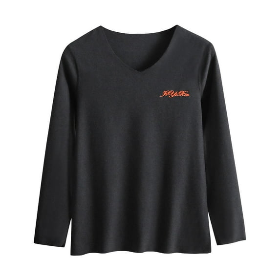 Womens Fleece Lined V-Neck Thermal Long Sleeve Shirt Cold Weather Warm Undershirt Stretchy Base Layer Soft Comfort Fit Layering Top