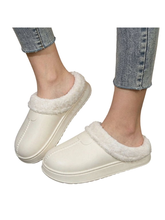 Womens Fleece Lined Waterproof Clog Slippers Winter Warm Furry Lined Slip on Mules Non Slip Casual Indoor House Shoes