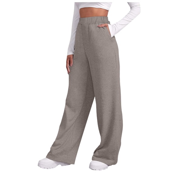 Womens Lined Wide Leg Sweatpants - High Waisted Yoga Pants with Pockets, Elastic Waist for Casual Workouts