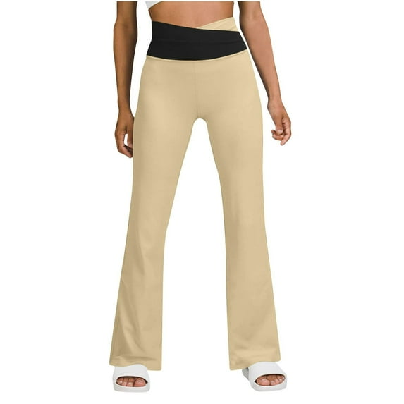 Womens Fleece Lined Yoga Pants High Waist Straight Leg Leggings Winter Thermal Crossover Yoga Pants with Pockets S-2XL