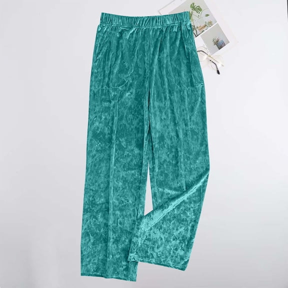 Womens Fleece Long Pants Ladies Elastic Wasit Wide Legs Thicken Warm Sweatpants Soild Color Loose Casaul Trousers with Pockets Autumn Winter Fashion Clothing