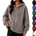 thumbnail image 1 of Womens Fleece Long Sleeve Zip Up Hoodie Sweatshirt Casual Oversized Track Jacket with Pockets Drawstring Cozy Slouchy Loungewear Travel Fall, Khaki, XL, 1 of 8