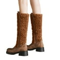 thumbnail image 1 of Womens Fleece Mid Calf Winter Combat Boots Fashion Plush Leather Patchwork Chunky Heel Knee High Riding Tall Boots, 1 of 6