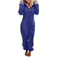 thumbnail image 1 of Womens Fleece Onesie Pajamas Jumpsuit Warm Fuzzy Romper Sleepwear Zipper Hooded Playsuit Loungewear Women's Sweatpants Pants S-46 Blue L, 1 of 6