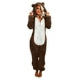 thumbnail image 1 of Womens Fleece Onesies Pajamas Cute Cat Ear Jumpsuit Warm Sherpa Romper Sleepwear One Piece Zipper Hooded Loungewear, 1 of 7