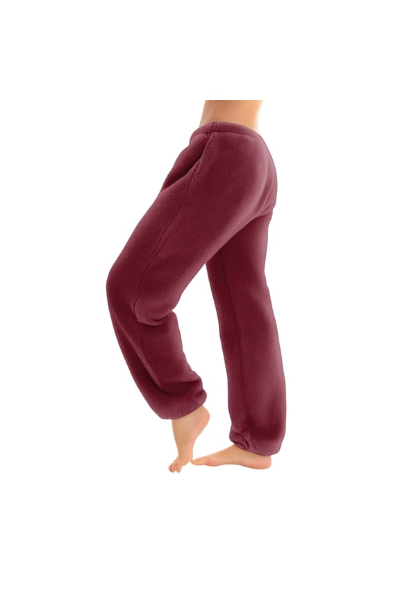 Womens Fleece Pajama Pants, Winter Warm Flannel Fuzzy Lounge Bottoms Long Soft Plush Fluffy Pj Pants with Pockets Wine M