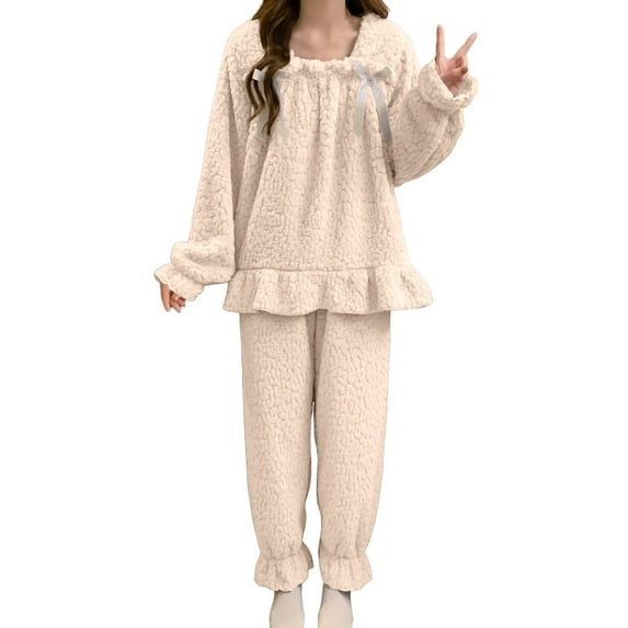 Womens Pajama Sets Long Sleeve Pullover Pants Set Womens 2 Piece Lounge Set Winter Warm Pajamas for Women