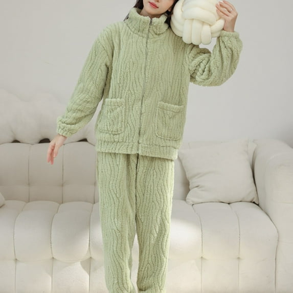 Womens Fleece Pajama Sets Long Sleeve Zip Up Jackets Pants Set Comfy Lounge Sets for Women Winter Womens Pajama Sets