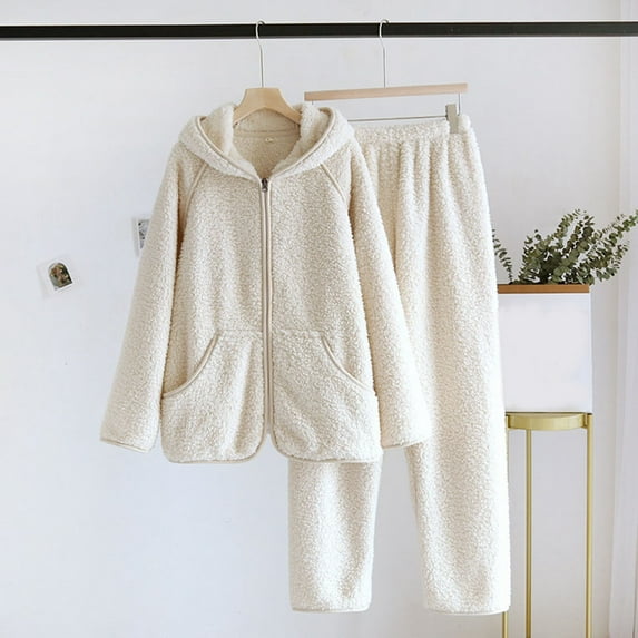 Womens Fleece Pajama Sets Long Sleeve Zip Up Jackets Pants Set Lounge Sets for Women Womens Winter Pajamas