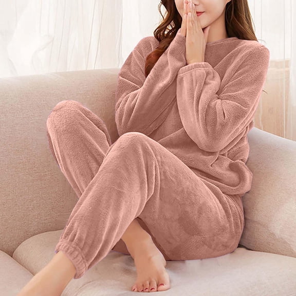 Womens Pajamas Long Sleeve Loose Sleepwear and Pants 2 Piece Warm Womens Pajamas