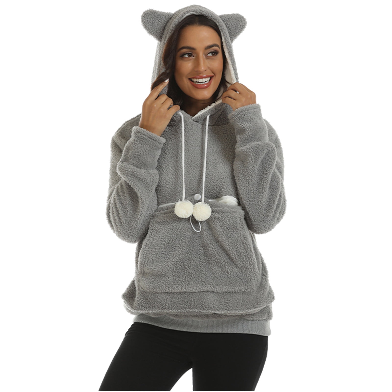 VIEACTIVEWEAR Women's Plain Hoodie - Long Sleeve Button Down Pullover With Kangaroo Pocket, Grey, Small - View #6