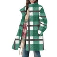 thumbnail image 1 of Womens Fleece Plaid Jacket with Pockets Fuzzy Flannel Button Down Stand Collar Winter Outerwear Long Coat (XL, Green), 1 of 7