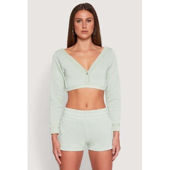 Womens Fleece Plunge Cropped Sweatshirt