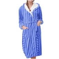 thumbnail image 1 of Womens Fleece Plush Robes Warm Long Bathrobe for Womens Hoodie Printed Long Nightgown Winter Spa Sleepwear with Pockets S-129 Blue L, 1 of 3