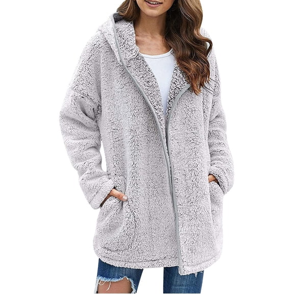 Womens Fleece Shacket Jackets Lined Oversized Winter Warm Coat Hooded Long Sleeve Open Front Coatigan Jacket