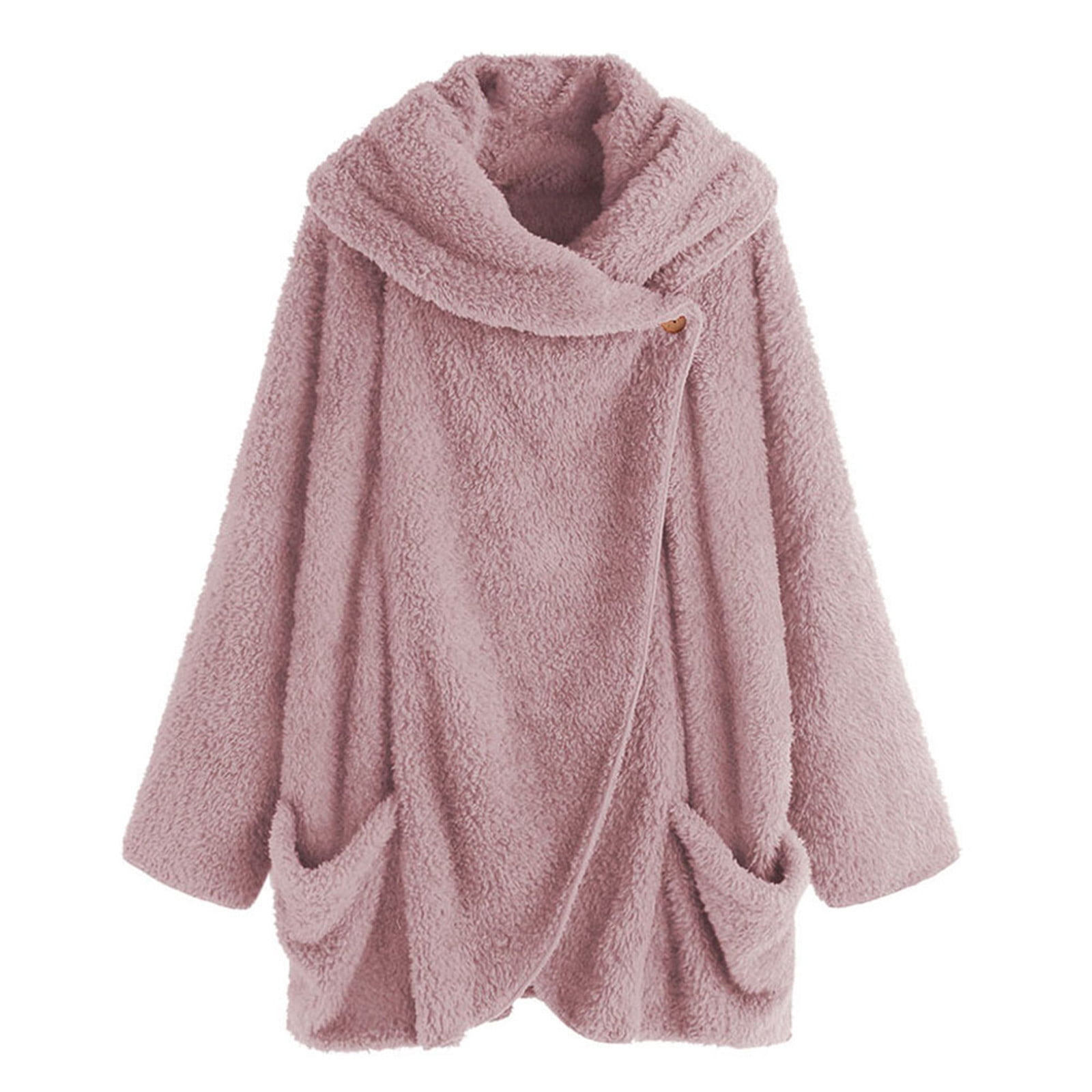 Womens Fleece Sherpa Jacket Winter Warm Long Sleeve Shawl Collar Coat