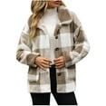 thumbnail image 1 of Womens Fleece Sherpa Jackets Fall Winter Warm Button Down Plaid Coat Lapel Shacket Outwear with Pocket, 1 of 6