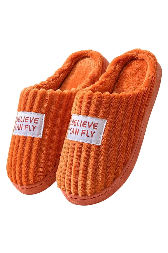 Womens Fleece Slippers Non-Slip Cozy Indoor Outdoor House Shoes with Motivational Quote Patch, Orange (Unisex),Size 36