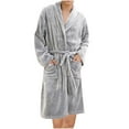 thumbnail image 1 of Womens Fleece Soft Robe Winter Warm Fleece Bathrobe Robes for Women Bath Robe Solid Color Sleepwear Housecoat Mid Length Women's And Men's Pajamas Lovers' Home Clothes Couples Pajamas, 1 of 3