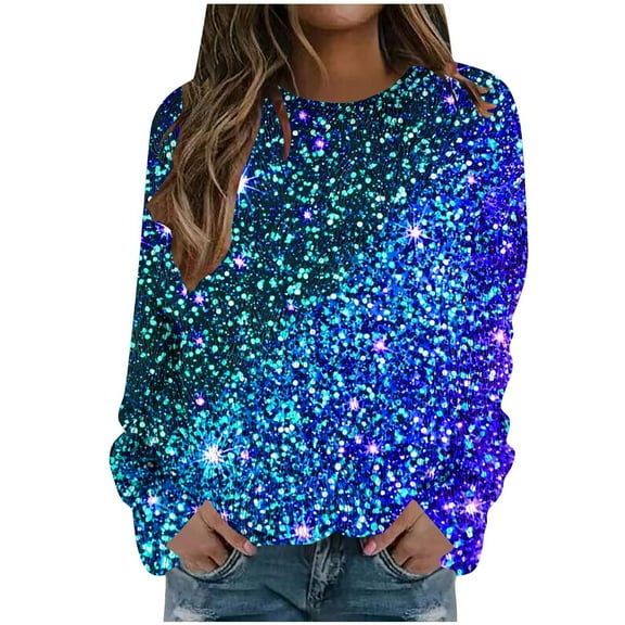 Womens Fleece Sweater Funny Crewneck Flannel Long Sleeve Tops Xmas Holiday Pullover Fuzzy Sweatshirts, L Blue