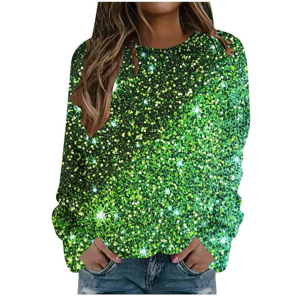 Womens Fleece Sweater Funny Crewneck Flannel Long Sleeve Tops Xmas Holiday Pullover Fuzzy Sweatshirts, L Green