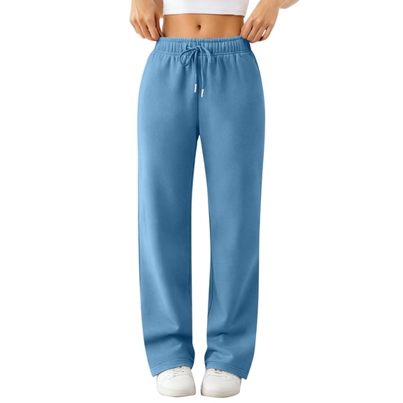 Womens Fleece Sweatpants Baggy Wide Leg Barrel Pants Lounge Comfy Joggers Sweat Pants with Pockets Light Blue L