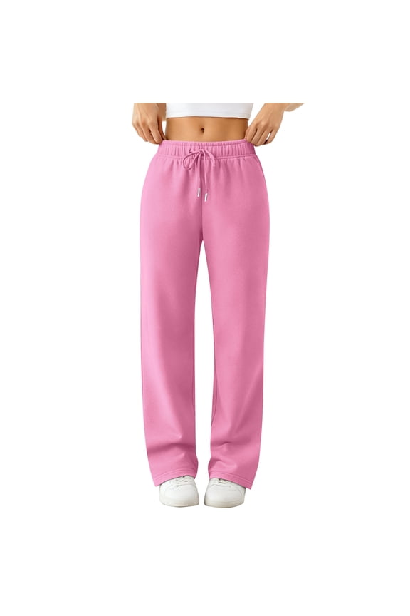 Womens Fleece Sweatpants Baggy Wide Leg Barrel Pants Lounge Comfy Joggers Sweat Pants with Pockets Pink L