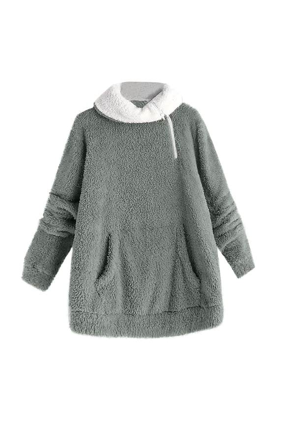 Womens Fleece Sweatshirt Blouses Long Sleeve Ultra Soft Textured Pullover Sweater Blouses Thermal Velvet Knit Sweater Tops with Pockets