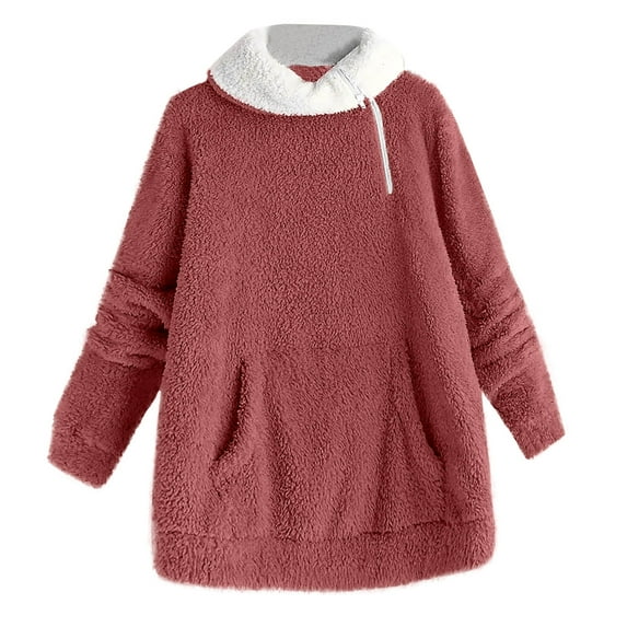 Womens Fleece Sweatshirt Blouses Long Sleeve Ultra Soft Textured Pullover Sweater Blouses Thermal Velvet Knit Sweater Tops with Pockets