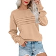 thumbnail image 1 of Womens Fleece Sweatshirt Crewneck Long Sleeve Pleated Front Shirts Lightweight Loose Fit Pullover Tops Fall Fashion Sweatshirts Outfits, 1 of 5