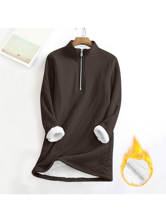 Womens Fleece Sweatshirt Oversized Jacket Casual Jumper Loose Long Sleeve Coat Winter Sweatshirt Warm Fuzzy Fluffy Zip Tops Pullover Brown M