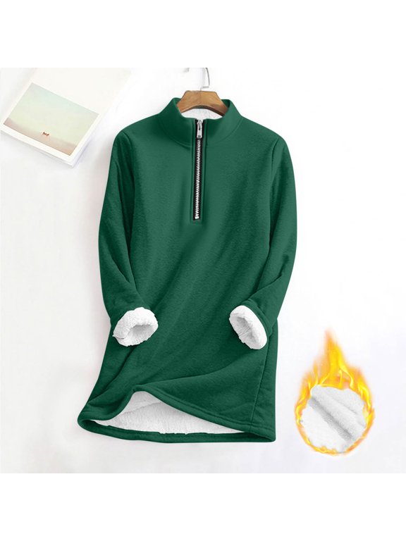 Womens Fleece Sweatshirt Oversized Jacket Casual Jumper Loose Long Sleeve Coat Winter Sweatshirt Warm Fuzzy Fluffy Zip Tops Pullover Green S