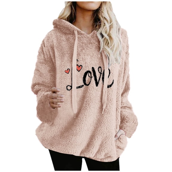 Womens Fleece Sweatshirts Cute LOVE Dog Claw Printed Hoodies Long Sleeve Sherpa Crewneck Velvet Hoodie Winter Warm Hooded Pullover Outwears with Pockets