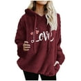 thumbnail image 1 of Womens Fleece Sweatshirts Cute LOVE Dog Claw Printed Hoodies Long Sleeve Sherpa Crewneck Velvet Hoodie Winter Warm Hooded Pullover Outwears with Pockets, 1 of 6