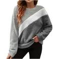 thumbnail image 1 of Womens Fleece Sweatshirts, Long Sleeve Pullover for Women Fall Fashion Warm Sherpa Color Patchwork Crewneck Thin Sweaters, 1 of 6