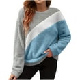 thumbnail image 1 of Womens Fleece Sweatshirts, Long Sleeve Pullover for Women Fall Fashion Warm Sherpa Color Patchwork Crewneck Thin Sweaters, 1 of 6