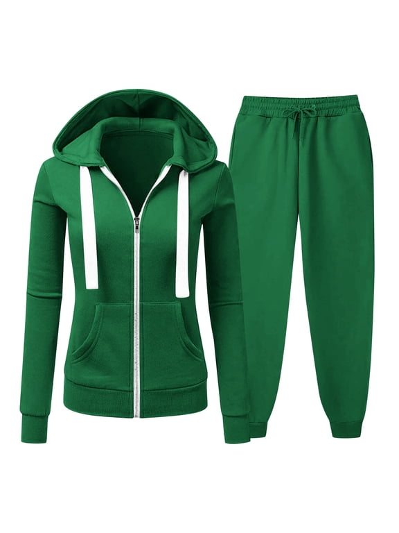 Womens Fleece Sweatsuits 2 Piece Tracksuit Set Long Sleeve Zip Up Sweatshirt Hoodies And Sweatpants Jogger Trendy Fall Sweatsuit Outfits