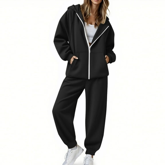 Womens Fleece Tracksuit Sets 2 Piece Sweatsuits Long Sleeve Zip Up Sweatshirt Hoodies and Sweatpants Jogger Pants Trendy Fall Outfits