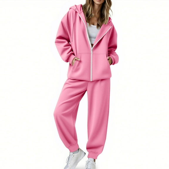 Womens Fleece Tracksuit Sets 2 Piece Sweatsuits Long Sleeve Zip Up Sweatshirt Hoodies and Sweatpants Jogger Pants Trendy Fall Outfits