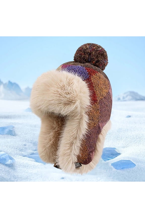 Womens Trapper Hat with Ear Flap Plaid Thicken Beanies Hat (Beige One Size)
