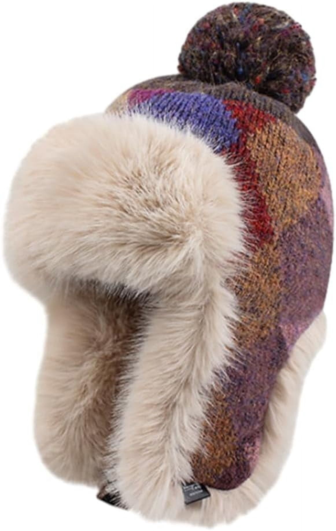 Womens Fleece Trapper Hat with Ear Flap Plaid Thicken Skull Cap Casula Beanies Hat Slouchy Winter Hats Windproof Ski Cap