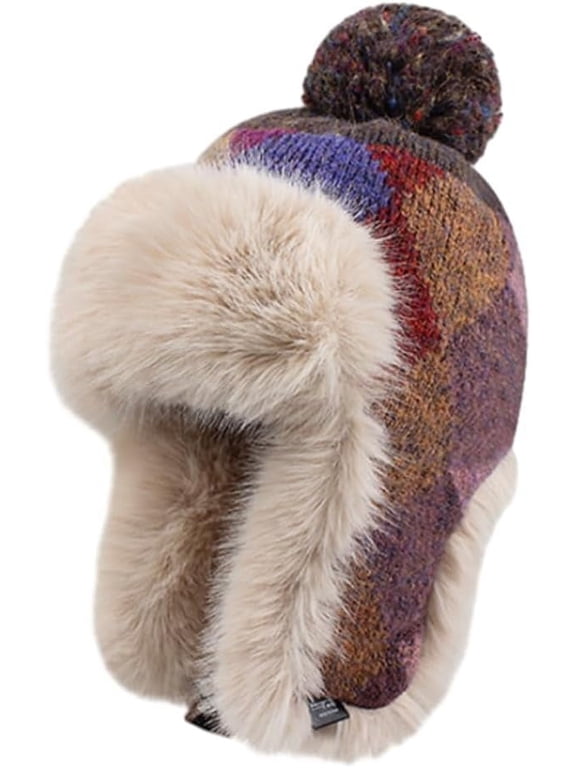 Womens Fleece Trapper Hat with Ear Flap Plaid Thicken Skull Cap Casula Beanies Hat Slouchy Winter Hats Windproof Ski Cap