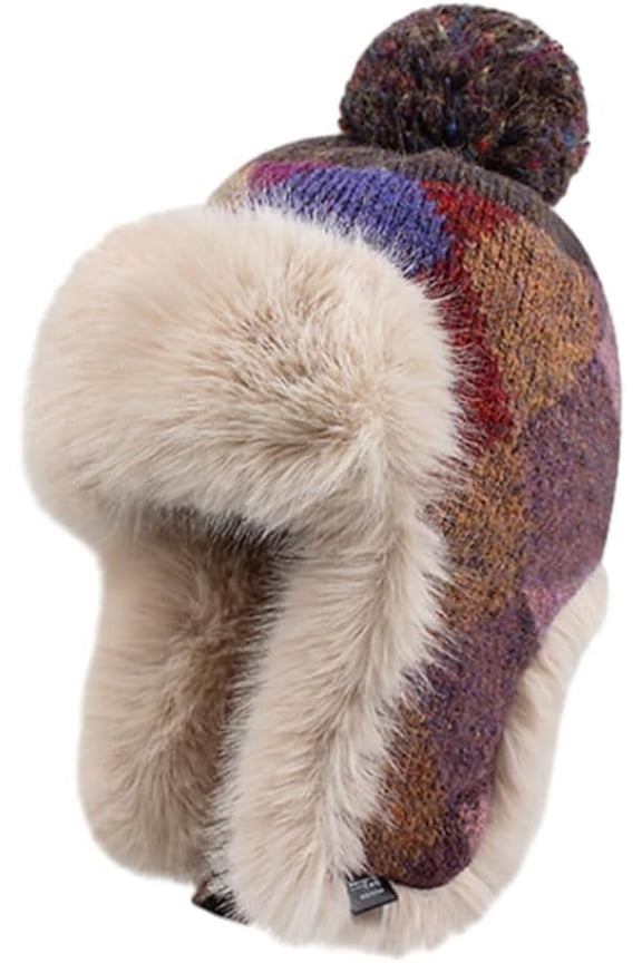 Womens Fleece Trapper Hat with Ear Flap Plaid Thicken Skull Cap Casula Beanies Hat Slouchy Winter Hats Windproof Ski Cap