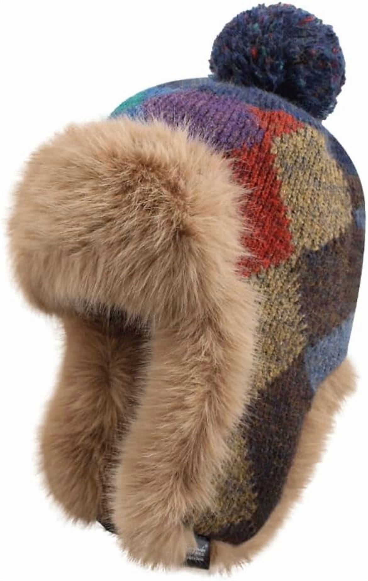 Womens Fleece Trapper Hat with Ear Flap Plaid Thicken Skull Cap Casula Beanies Hat Slouchy Winter Hats Windproof Ski Cap