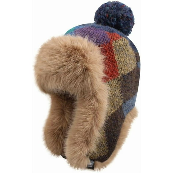 Womens Fleece Trapper Hat with Ear Flap Plaid Thicken Skull Cap Casula Beanies Hat Slouchy Winter Hats Windproof Ski Cap