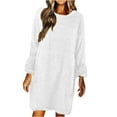 thumbnail image 1 of Womens Fleece Tunic Pullover Fuzzy Long Sherpa Sweatshirts Dress Long Sleeve Oversized Warm Fluffy Pullover Dress Tops, 1 of 5
