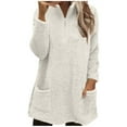 thumbnail image 1 of Womens Fleece Tunic Tops, Zip Up Sweatshirt for Women Fall Winter Warm Sherpa V Neck Long Sleeve Pullover with Pockets, 1 of 6