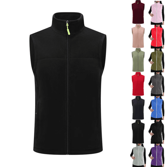 Womens Fleece Vest Sleeveless Lightweight Polar Stand Collar Zip Up Jacket Winter Warm Comfy Gilet for Layering Fall Casual with Pockets