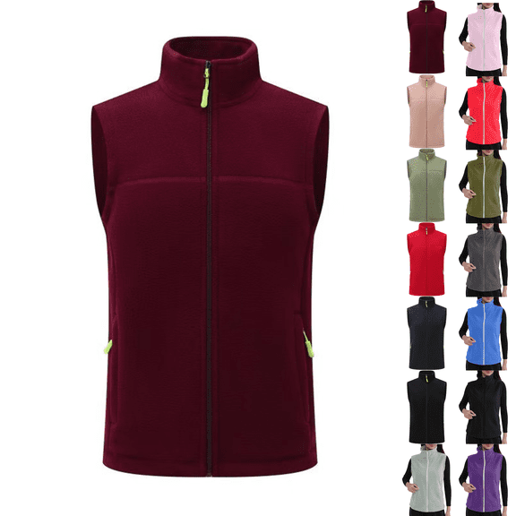 Womens Fleece Vest Sleeveless Lightweight Polar Stand Collar Zip Up Jacket Winter Warm Comfy Gilet for Layering Fall Casual with Pockets